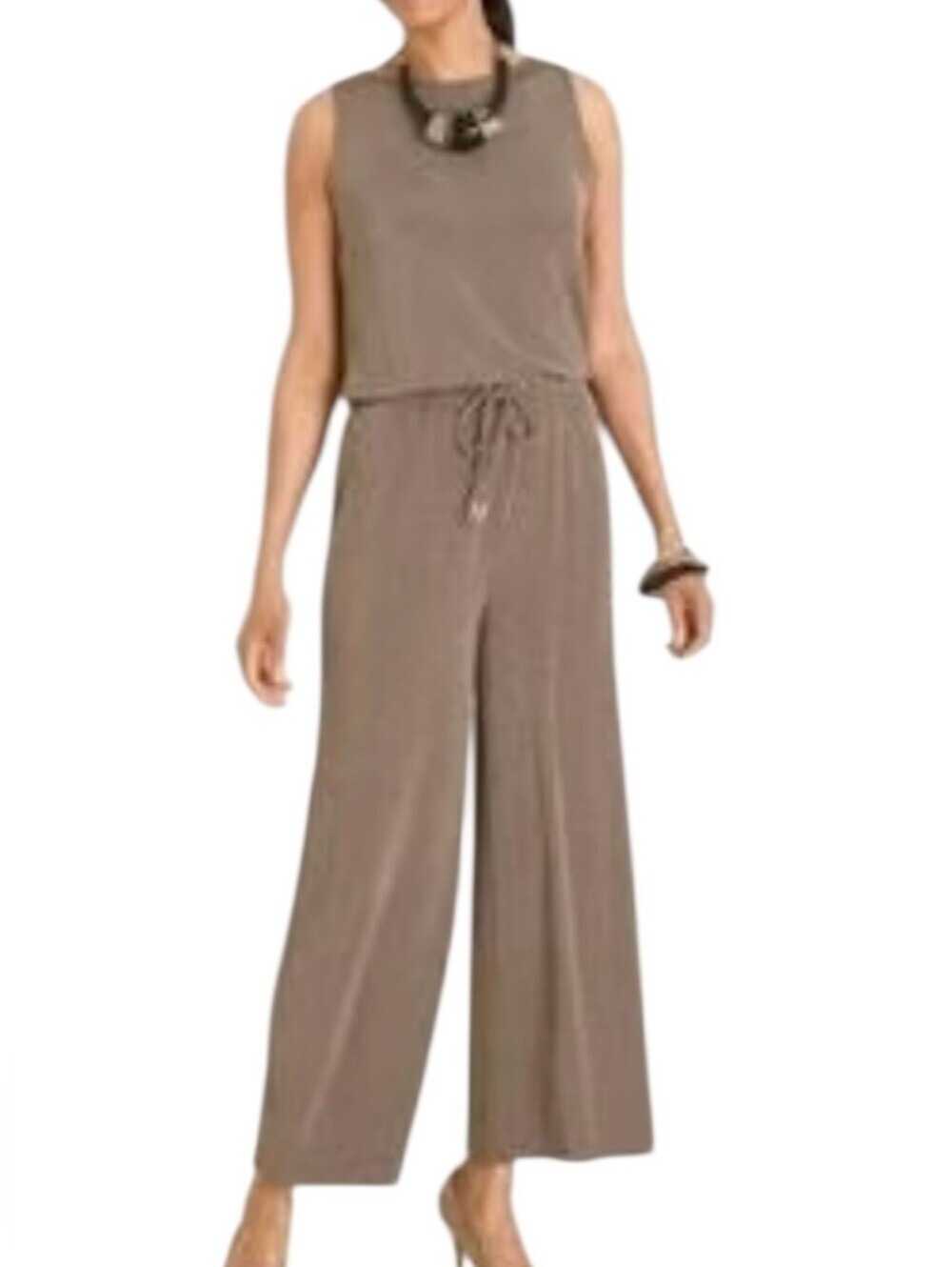 Chico's Travelers Sleeveless Wide Leg Jumpsuit Deep Taupe Sz 3 US 16/18 Stretchy